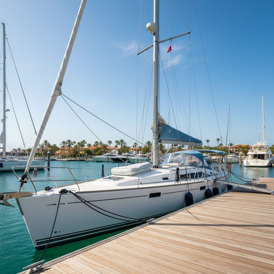 Sailboat ready for charter at a Georgian Bay marina