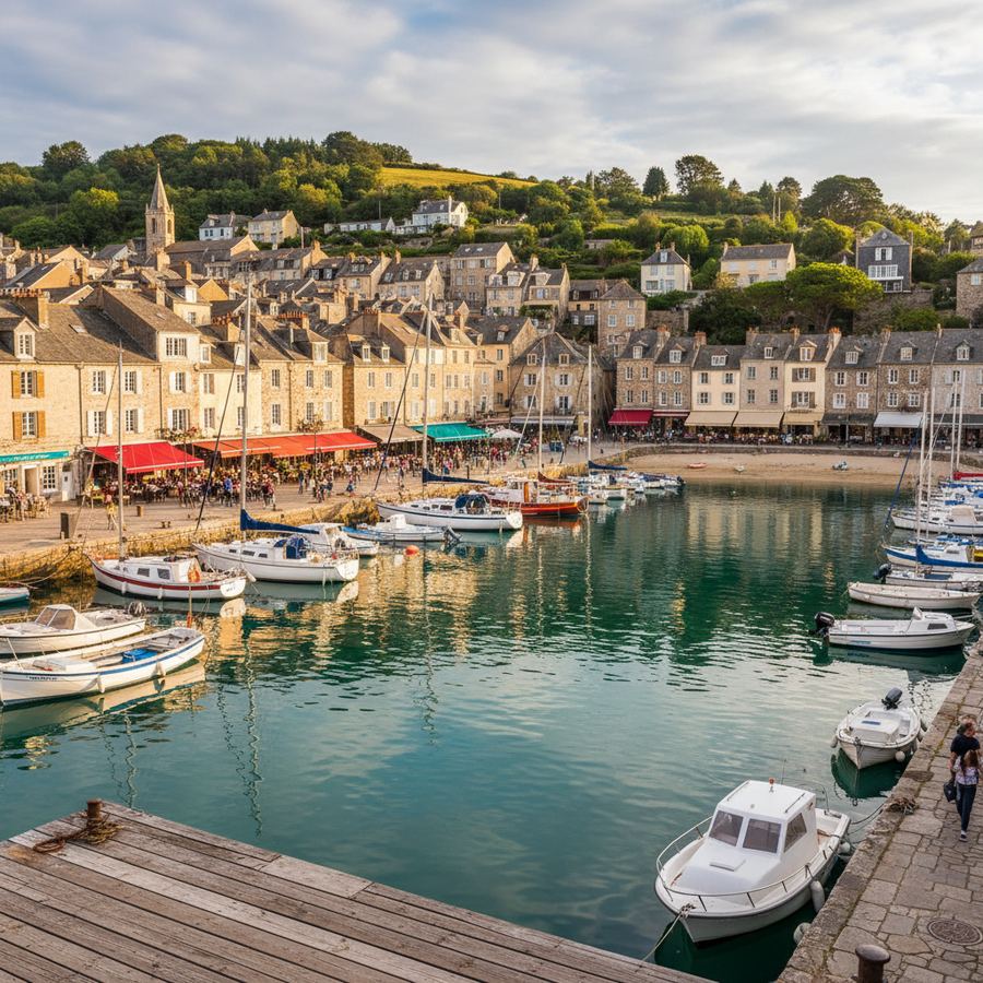 View from a dock looking at a harbour town