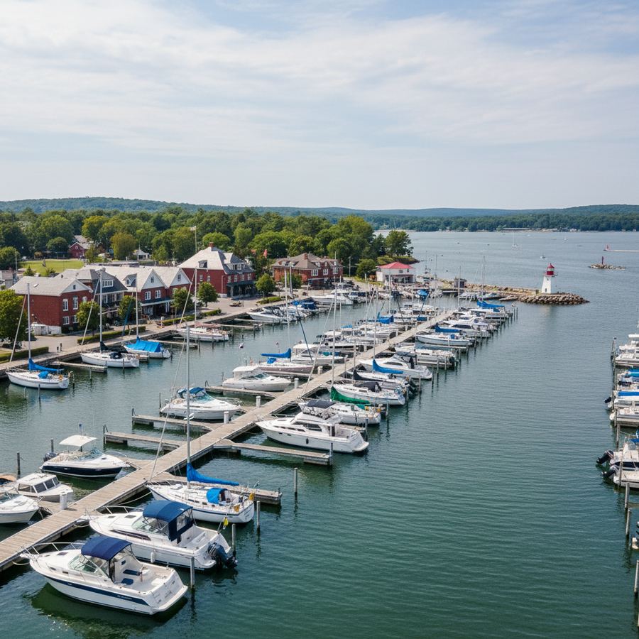 Small Ontario marina with boats docked